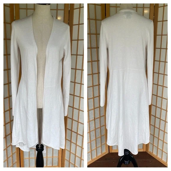 Megaschoni Cashmere Open Long High Low Ivory Cardigan SZ M - Picture 2 of 13